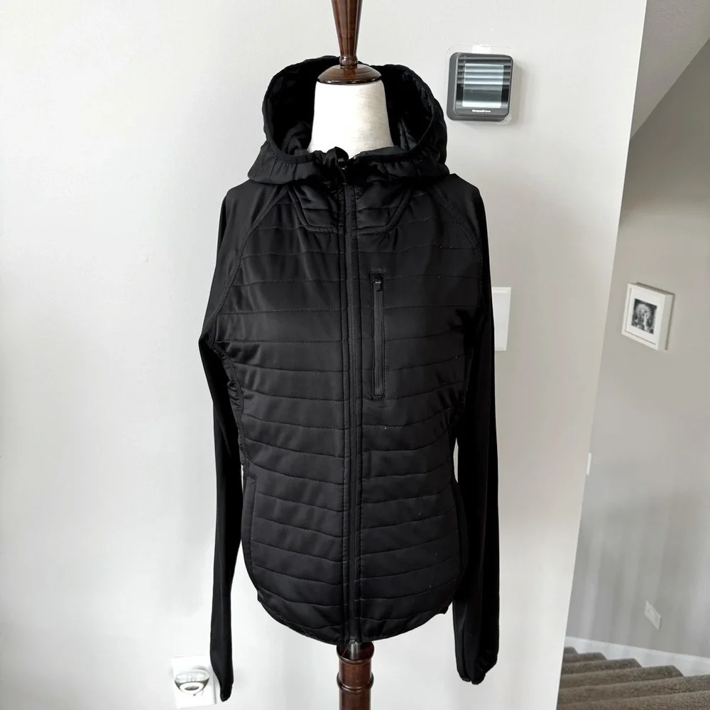Zyia Shiny Quilted Full Zip Hooded Light-Weight Athletic Jacket